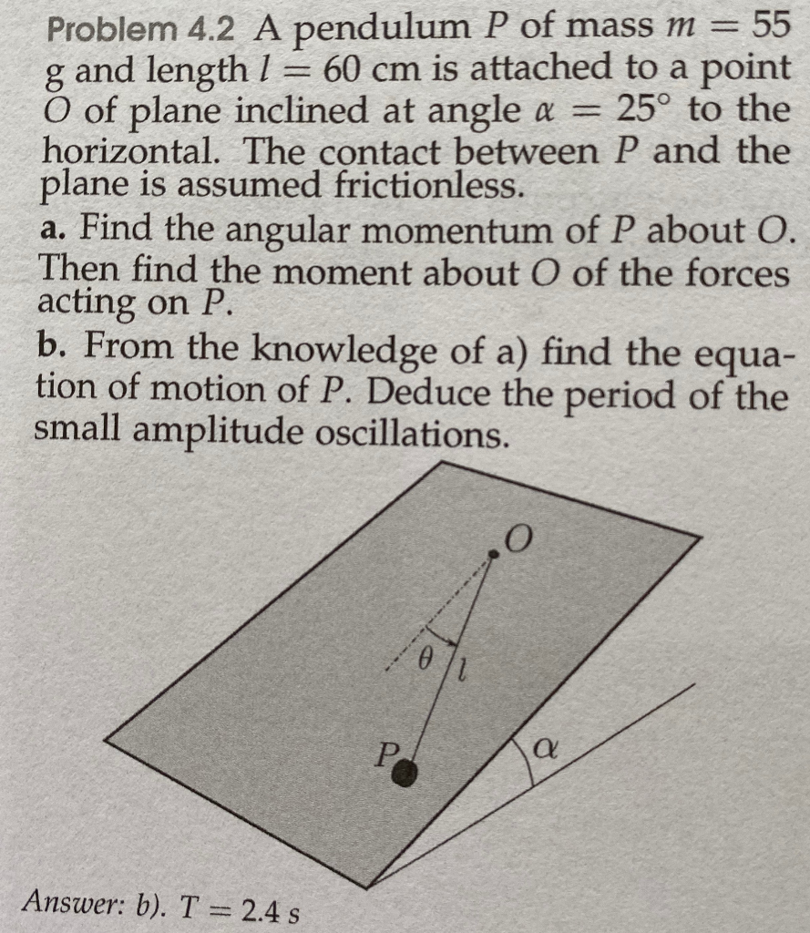 Solved Problem 4.2 A pendulum P of mass m = 55 g and length | Chegg.com