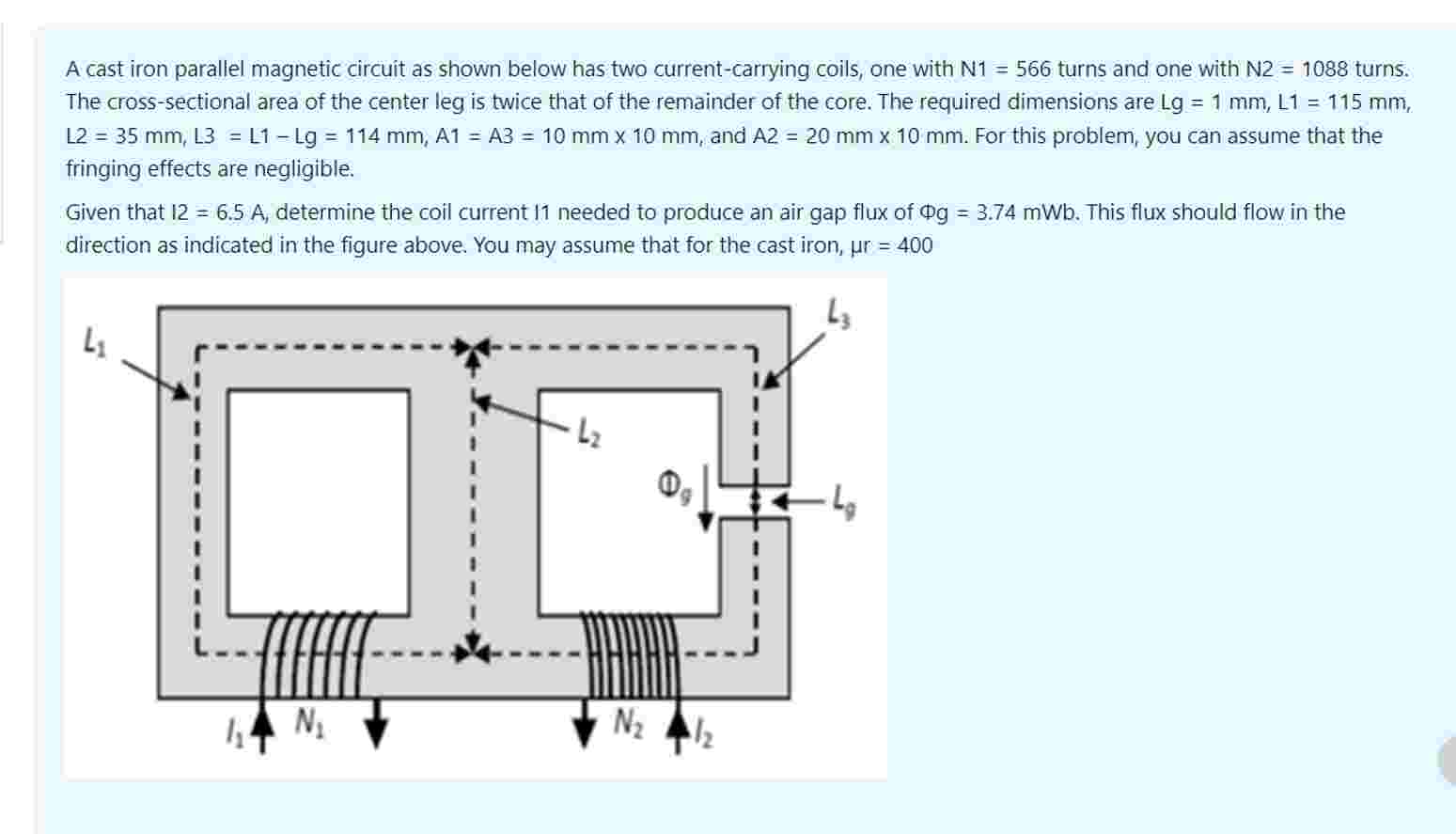 Solved A cast iron parallel magnetic circuit as ﻿shown below | Chegg.com