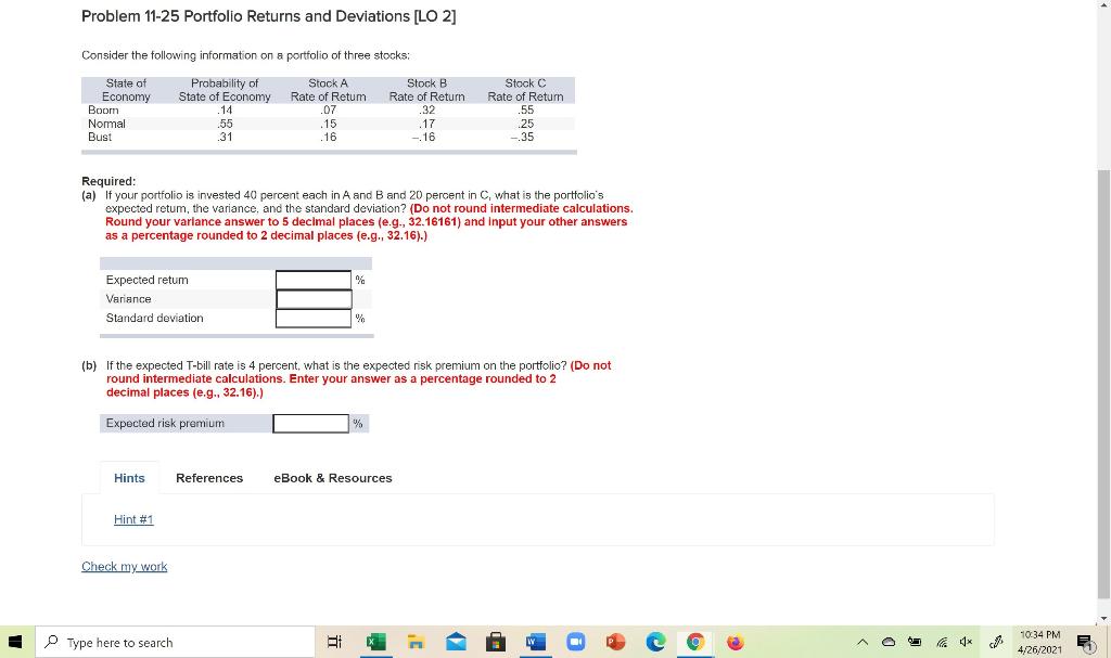 Solved Problem 11-25 Portfolio Returns And Deviations LO 2] | Chegg.com