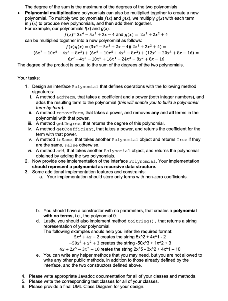 Solved Use Java and add test cases + javadoc + UML Your task
