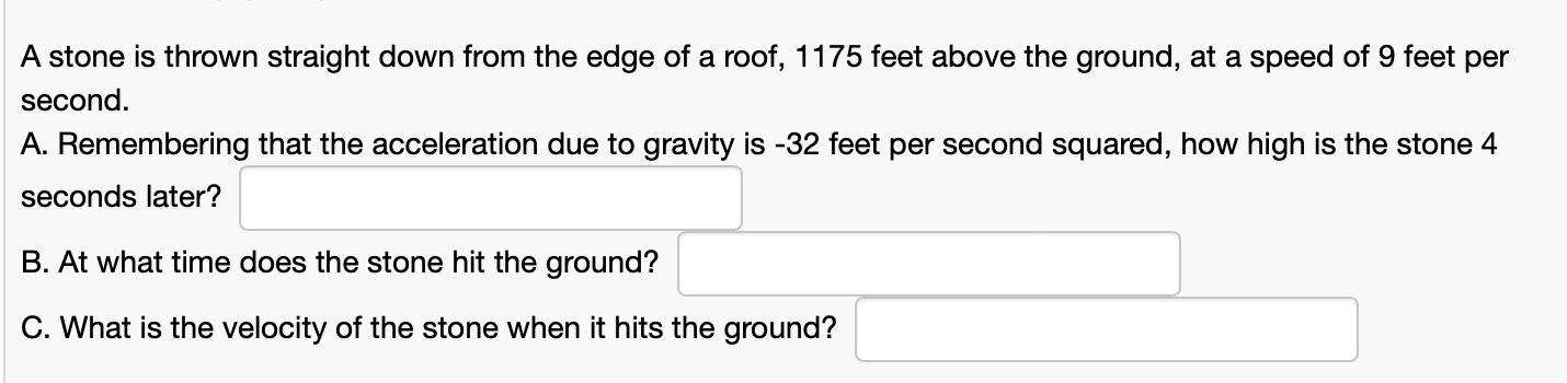 Solved A stone is thrown straight down from the edge of a | Chegg.com