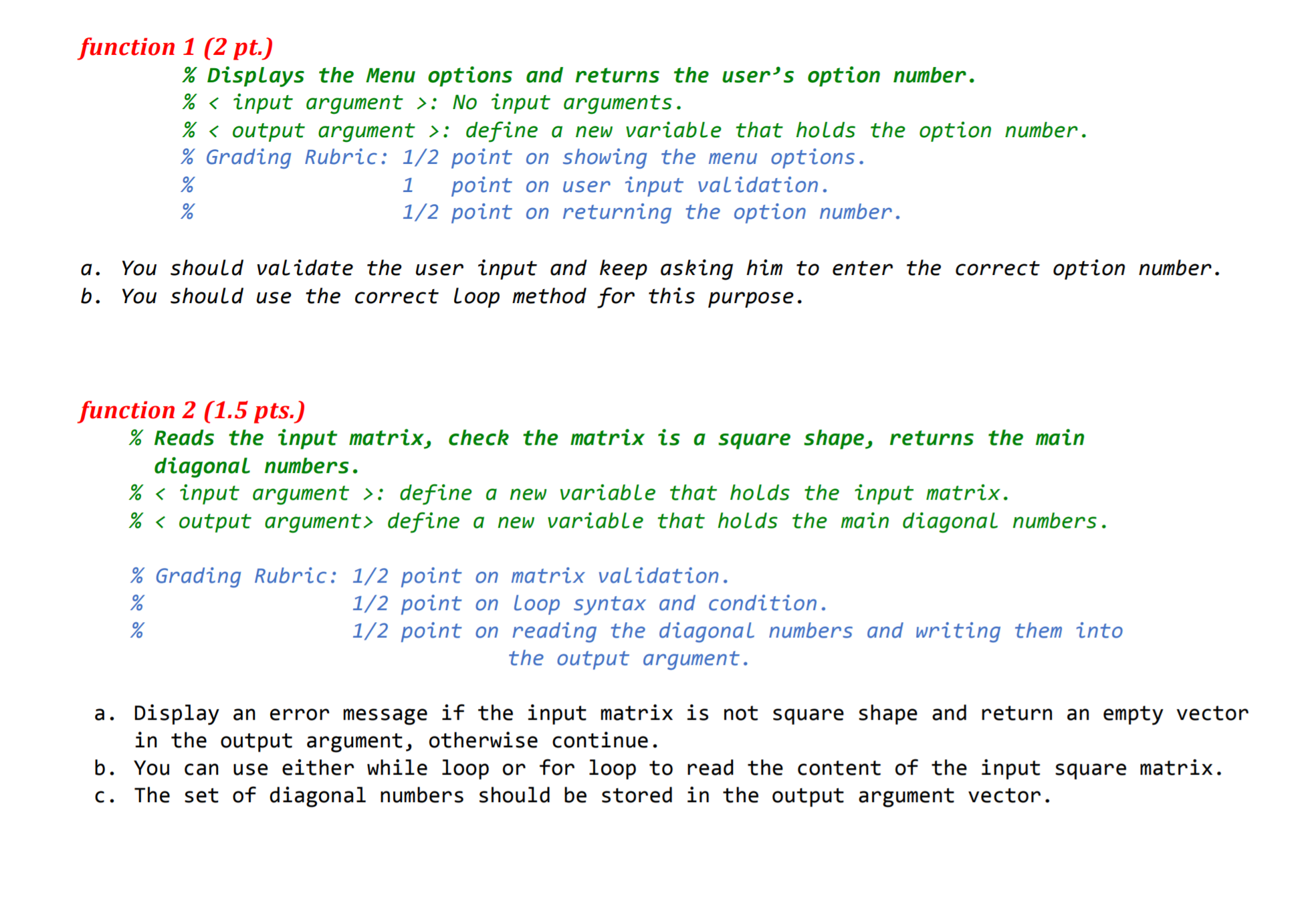 Solved function 1 (2 pt.) % Displays the Menu options and | Chegg.com