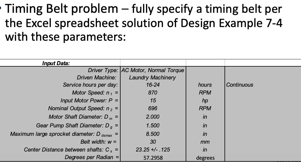 Solved Timing Belt problem fully specify a timing belt per