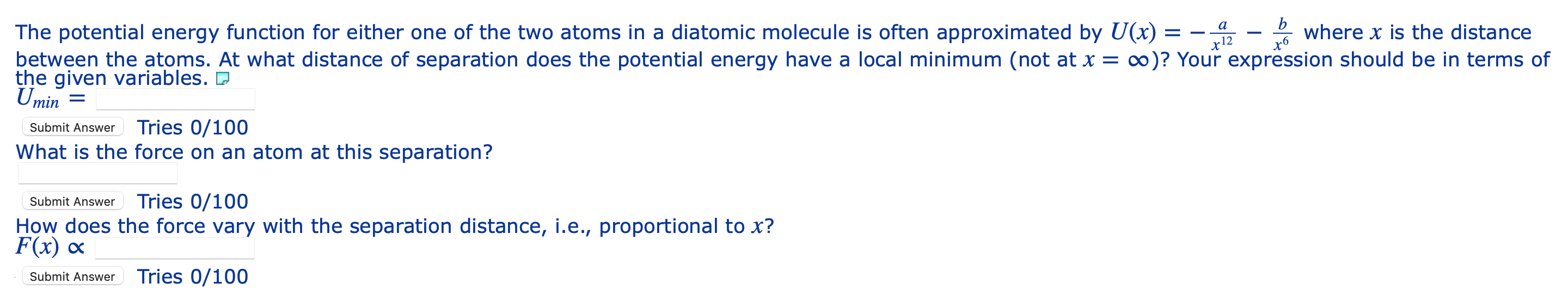 Solved The potential energy function for either one of the | Chegg.com