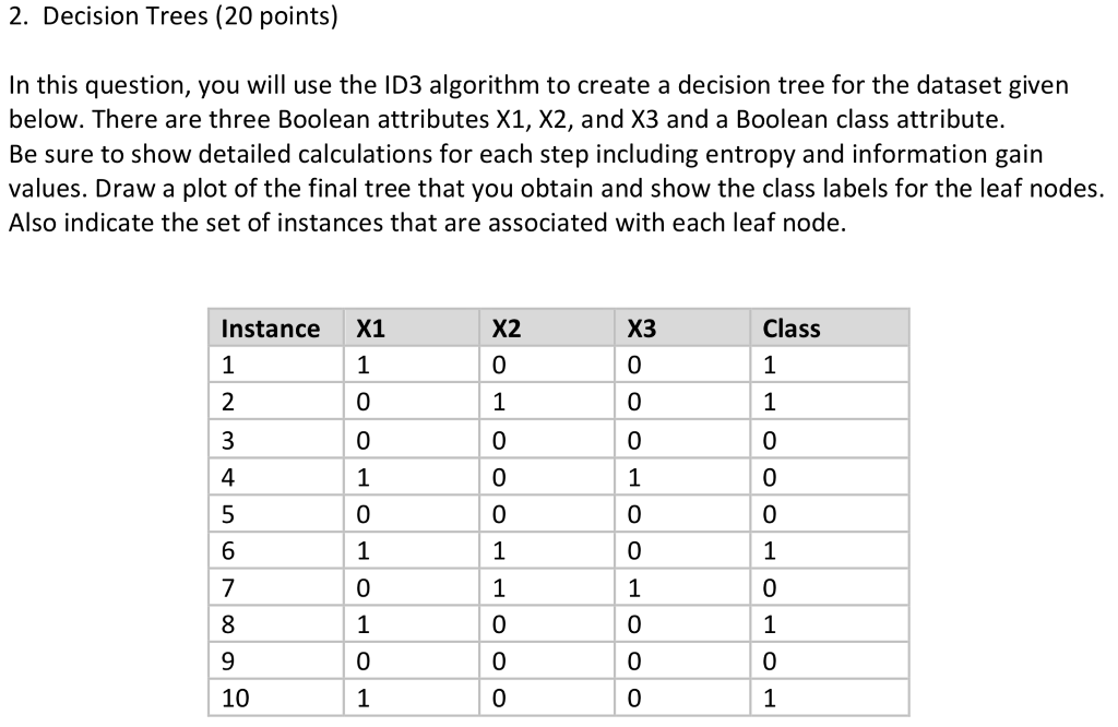 In this question, you will use the ID3 algorithm to | Chegg.com