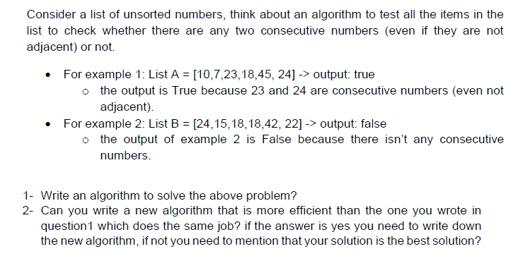 Solved Consider a list of unsorted numbers, think about an | Chegg.com