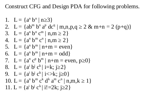 Solved Construct Cfg And Design Pda For Following Problem Chegg Com