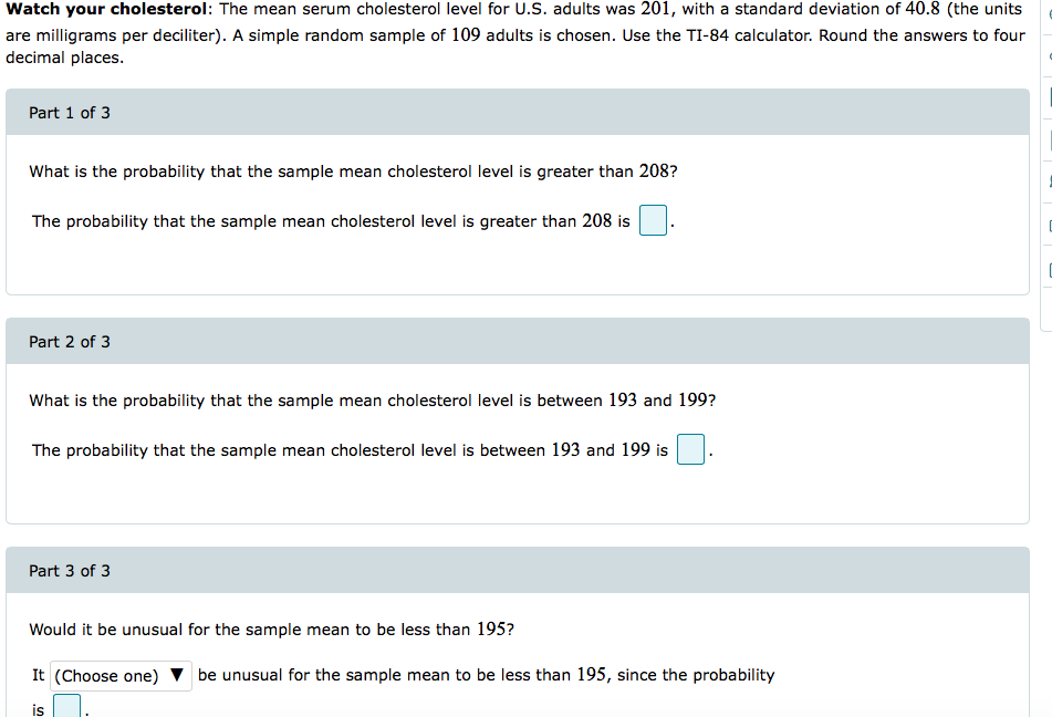 Solved Watch Your Cholesterol The Mean Serum Cholesterol Chegg
