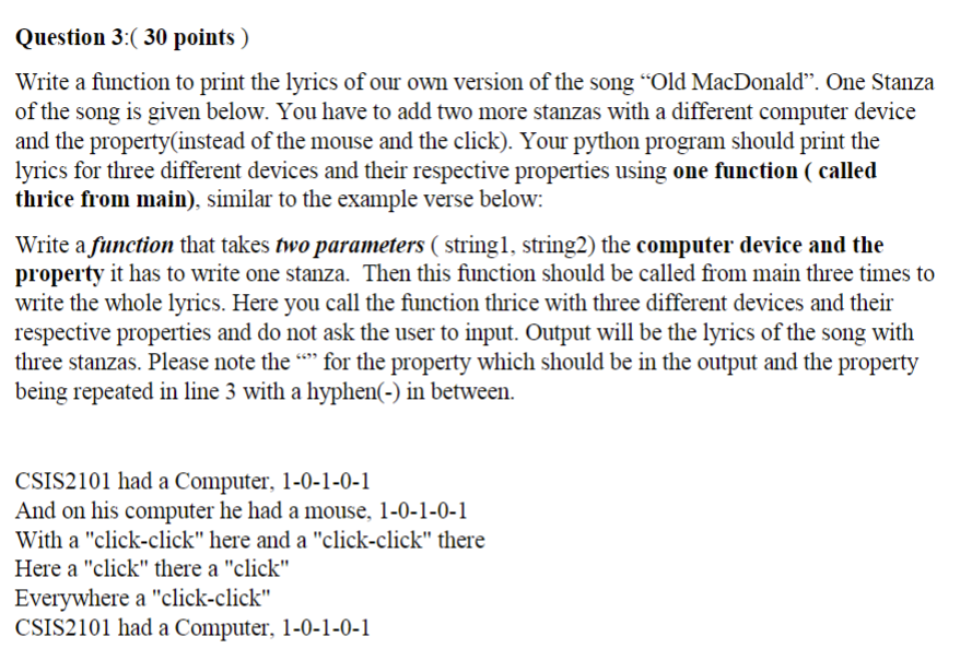 Solved Write a function to print the lyrics of our own | Chegg.com