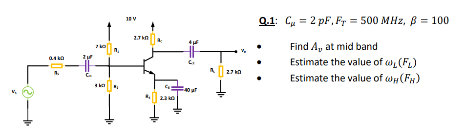 Solved 10 V Q 1 Cu 2 Pf F1 500 Mhz Ss 100 2 7 Kw Chegg Com