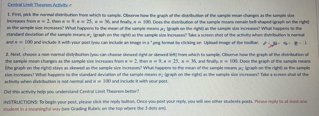 Solved Central Limit Theorem Activity 1. First, Pick The | Chegg.com