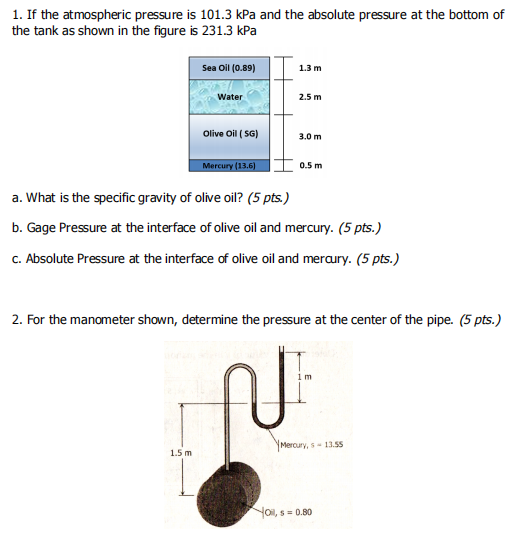 Solved 1. If the atmospheric pressure is 101.3 kPa and the