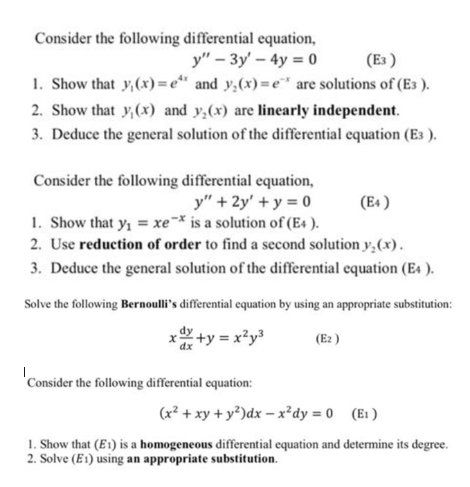 Solved Consider the following differential equation, y