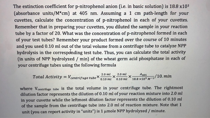 The extinction coefficient for p-nitrophenol anion | Chegg.com