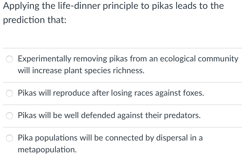 Solved Applying The Life Dinner Principle To Pikas Leads To