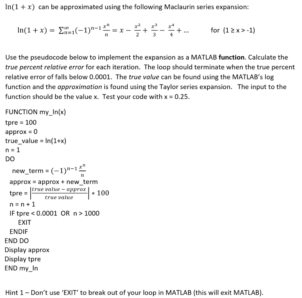 Solved In 1 X Can Be Approximated Using The Following Chegg Com