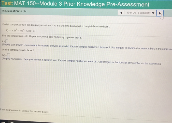 Solved Test: MAT 150-Module 3 Prior Knowledge Pre-Assessment | Chegg.com