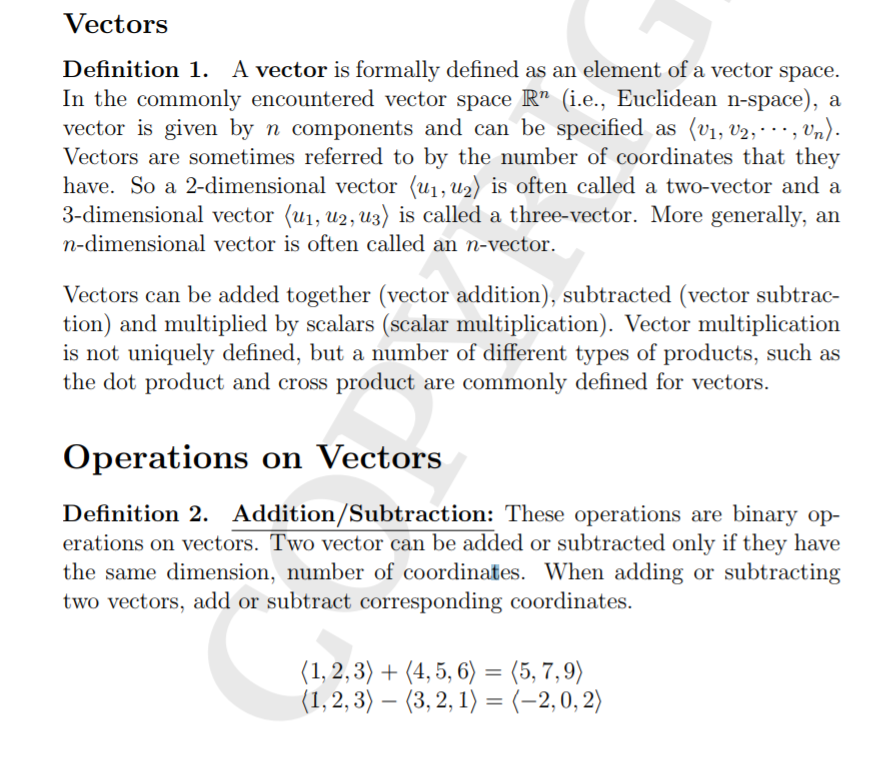 Solved Vectors Definition 1. A vector is formally defined as | Chegg.com