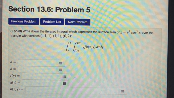 Solved Section 13.6: Problem 5 Previous Problem Problem List | Chegg.com