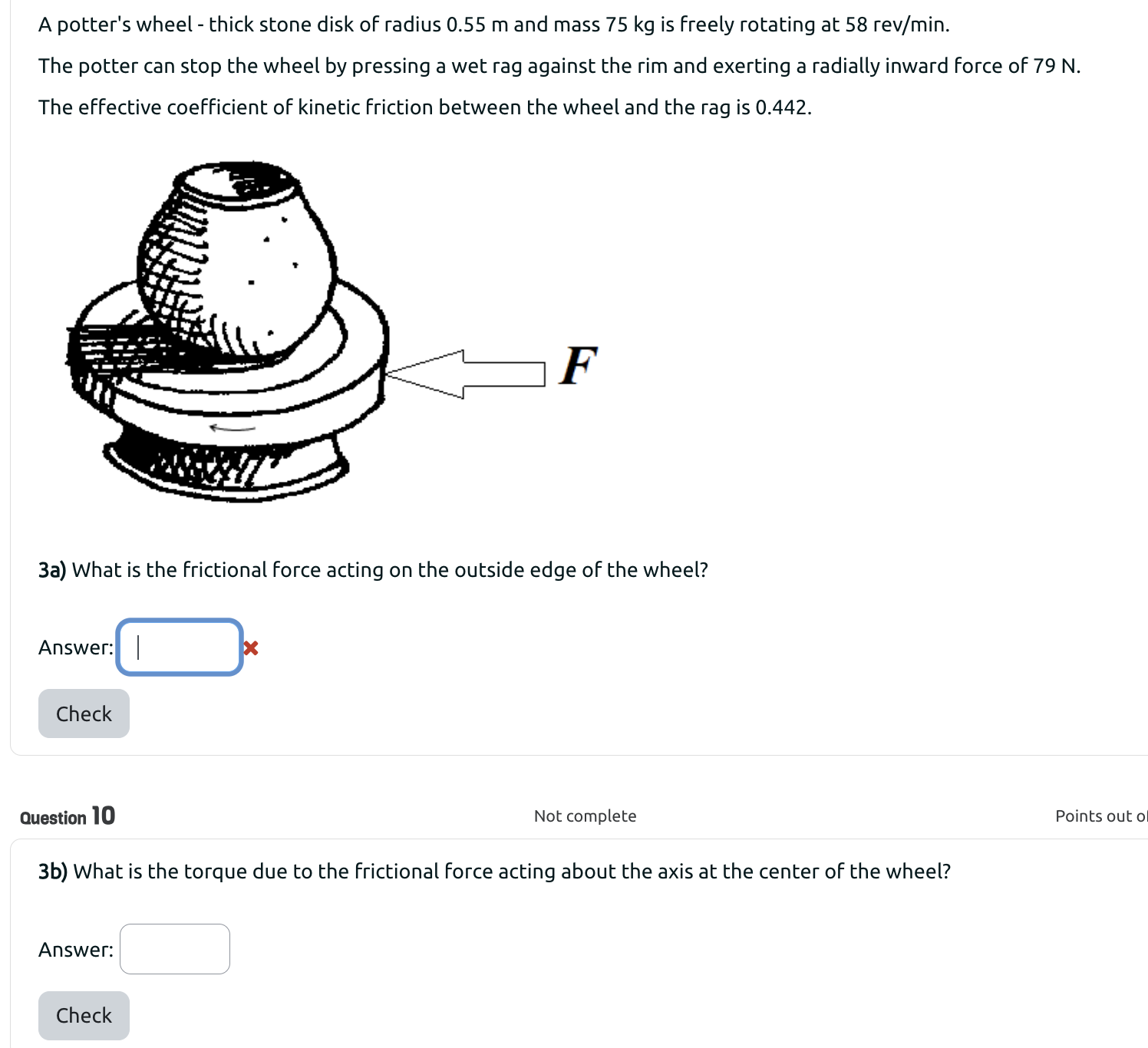 Solved A potter s wheel thick stone disk of radius 0.55 m Chegg