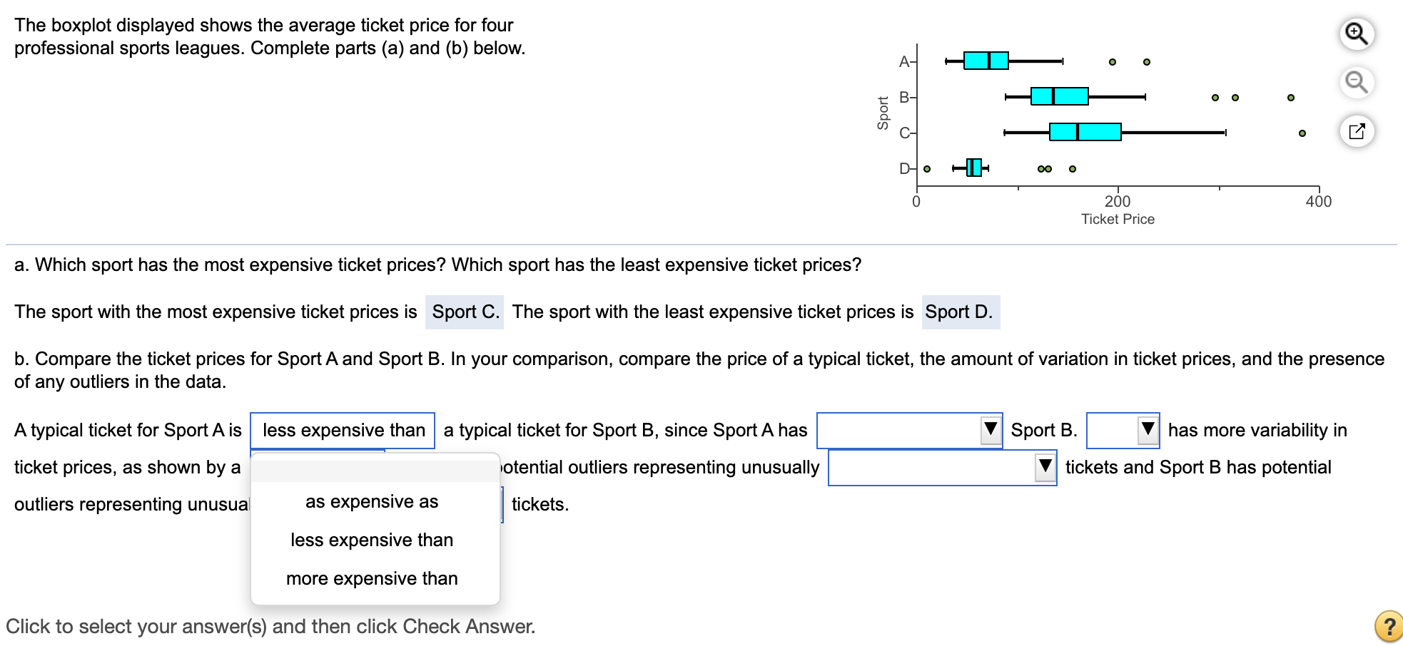 Solved The boxplot displayed shows the average ticket price