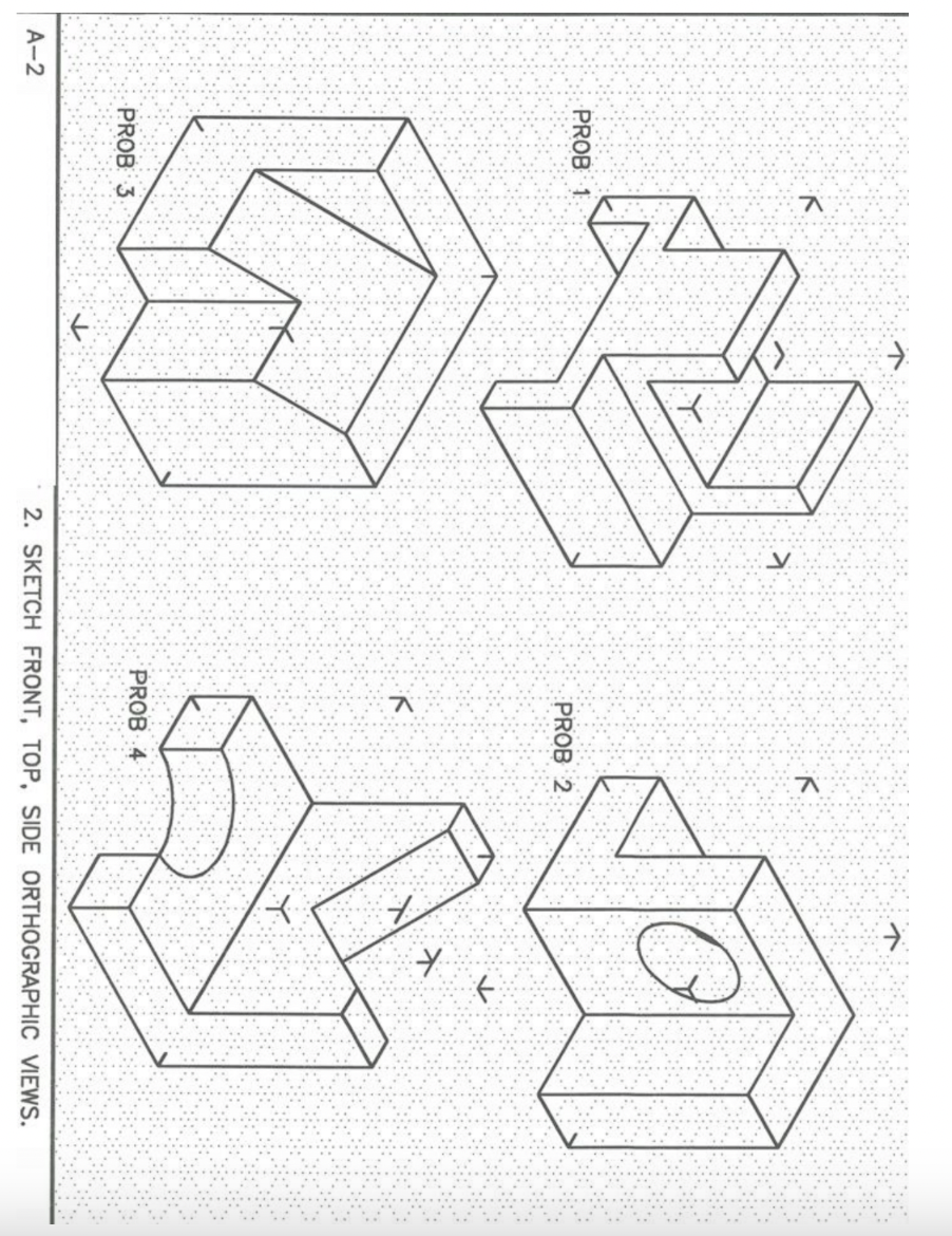 Solved A−2 2. SKETCH FRONT, TOP, SIDE ORTHOGRAPHIC VIEWS. | Chegg.com