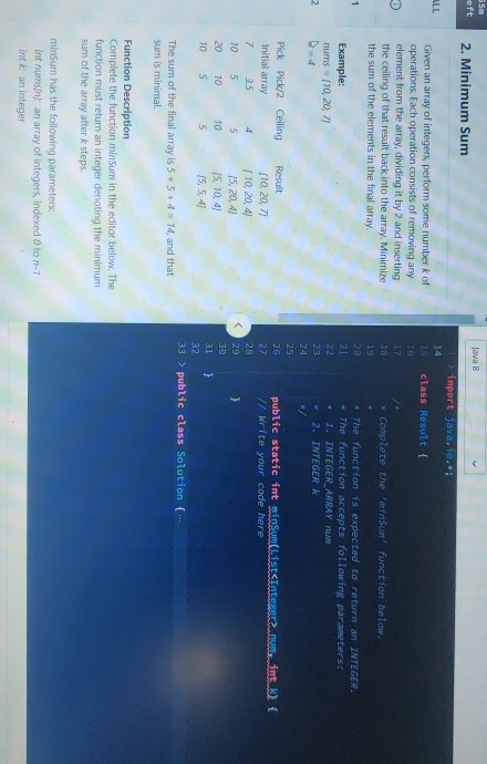 Java 8 Eft 2 Minimum Sum Import Java Io 14 Cla Chegg Com