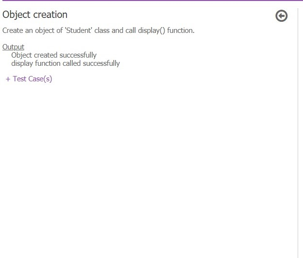Solved Object creation Create an object of 'Student' class | Chegg.com