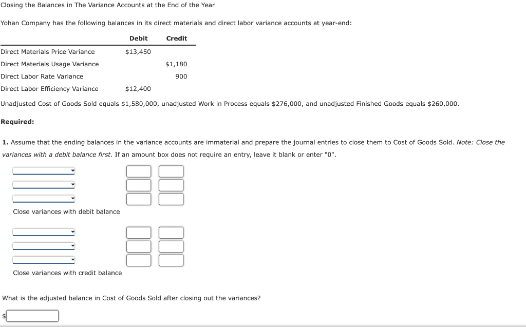 Solved Closing the Balances in The Variance Accounts at the | Chegg.com