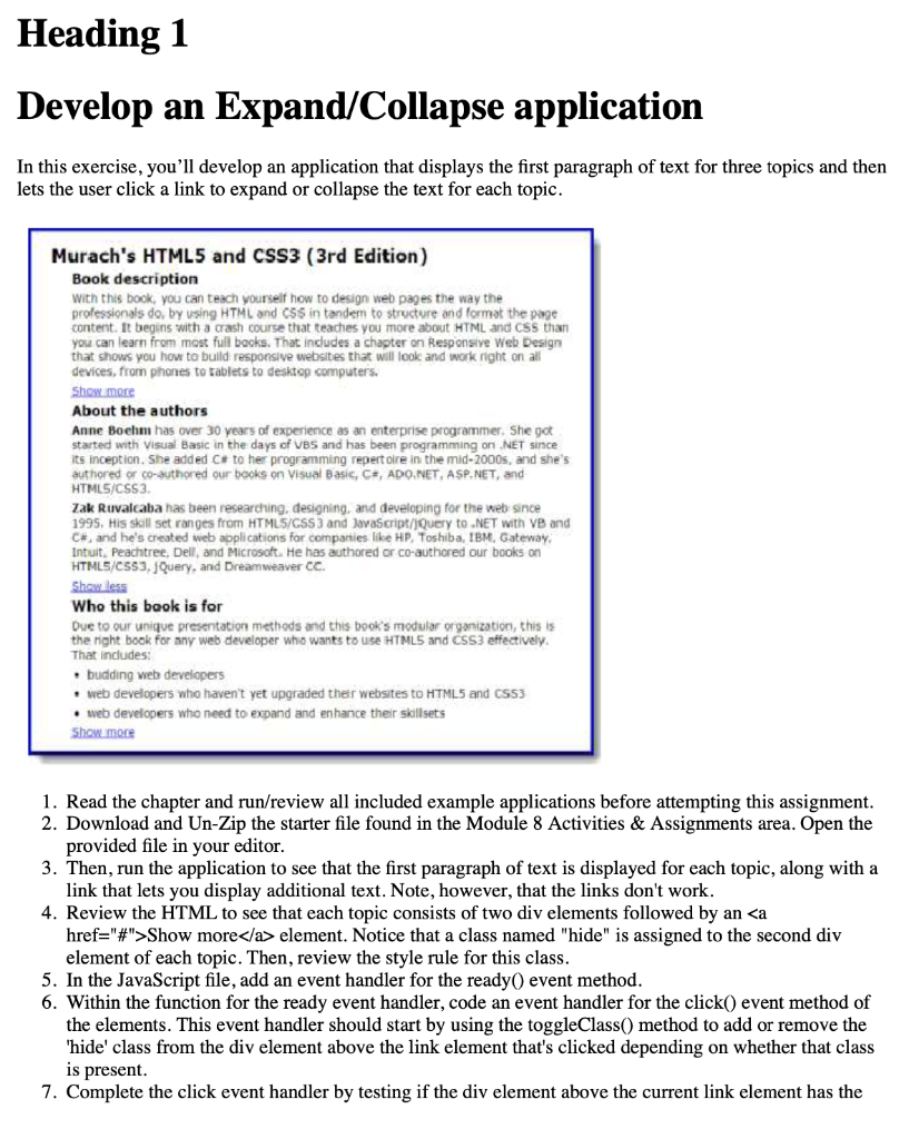 Solved Heading 1 Develop An Expand/Collapse Application In | Chegg.com