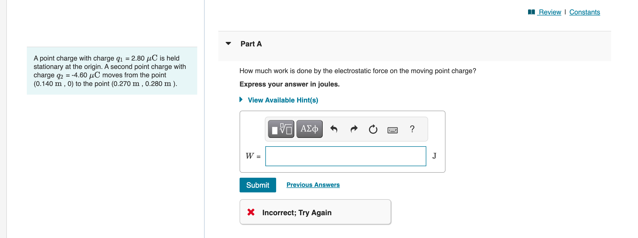 Solved A point charge with charge q1=2.80μC is held
