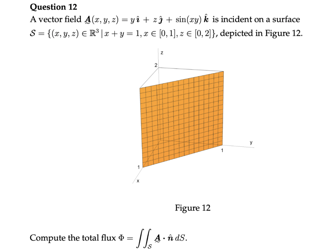 Question 12 A Vector Field A X Y Z Ye Z O Chegg Com