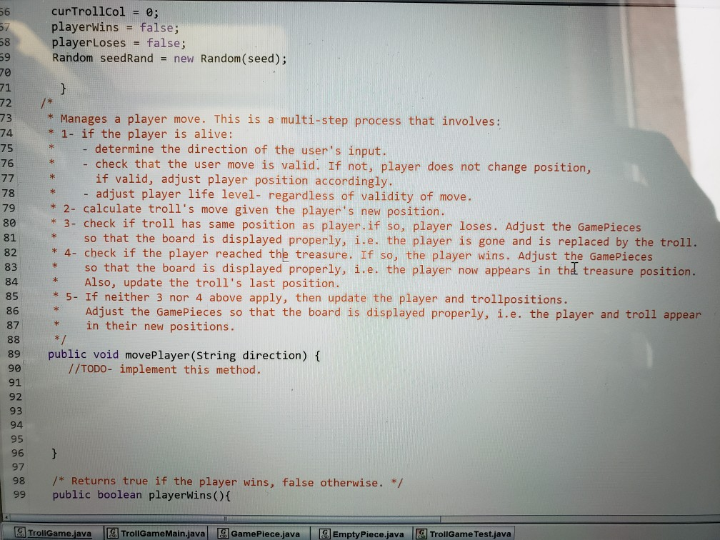 Step 4: Implement the movePlayer helper methods. | Chegg.com