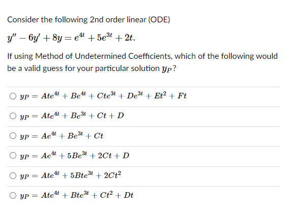 Solved Consider the following 2nd order linear (ODE) y" – | Chegg.com