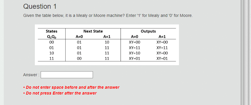 Solved Given The Table Below, It Is A Mealy Or Moore | Chegg.com