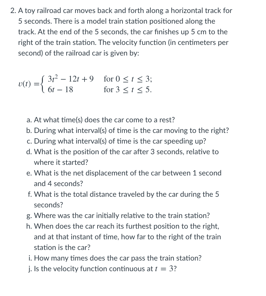 Solved 2. A toy railroad car moves back and forth along a | Chegg.com