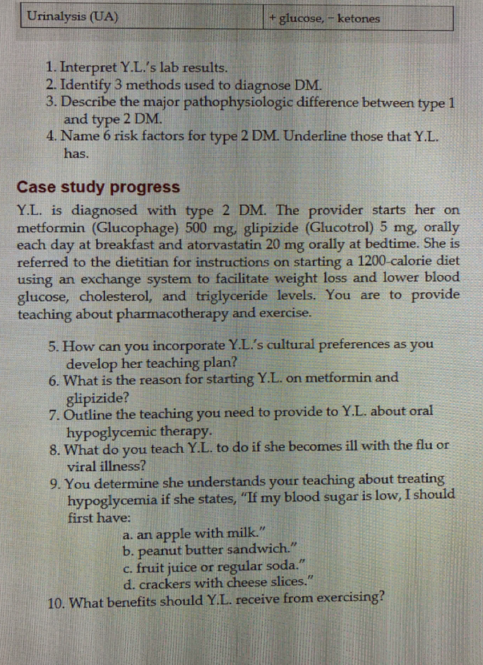 Solved 1. Interpret Y.L.'s lab results. 2. Identify 3