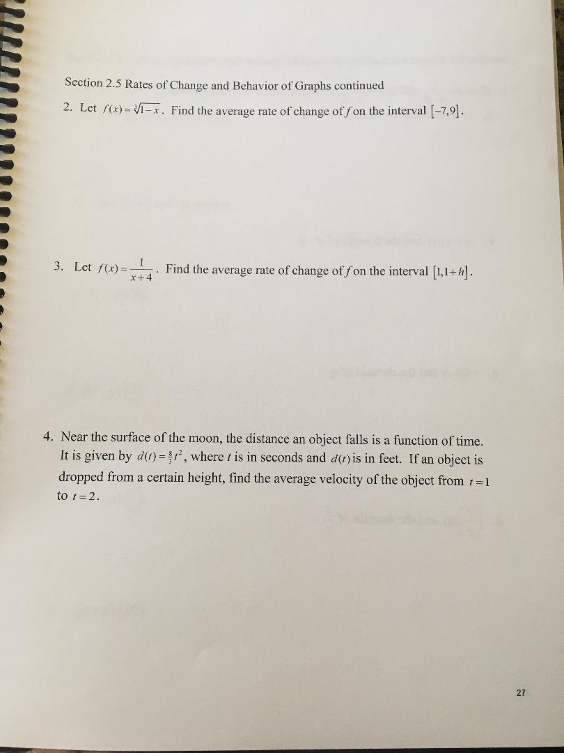 Solved Section 2.5 Rates of Change and Behavior of Graphs 1. | Chegg.com
