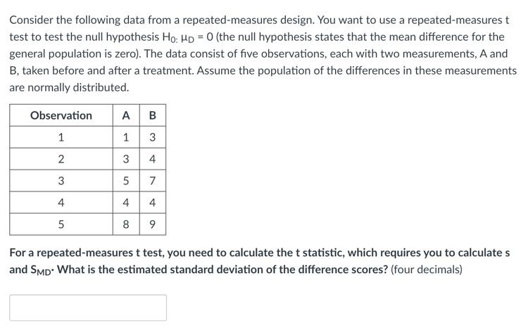 Solved Consider the following data from a repeated-measures | Chegg.com