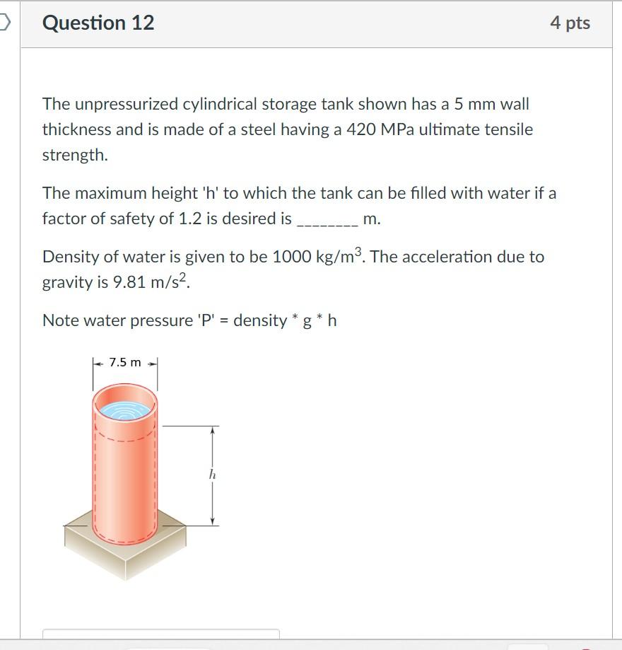 Solved The unpressurized cylindrical storage tank shown has