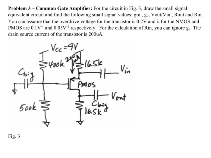 Solved Problem 3 - Common Gate Amplifier: For the circuit in | Chegg.com