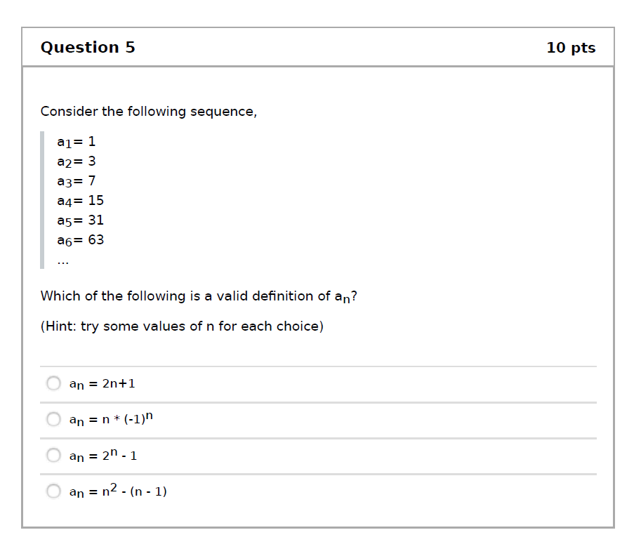 Solved Question 5 10 Pts Consider The Following Sequence, | Chegg.com