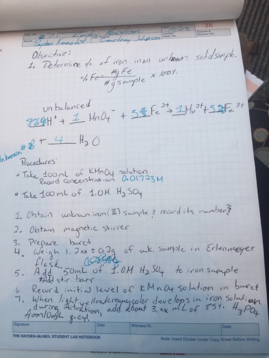 Solved Balanced chemical equation for the titration Fe in