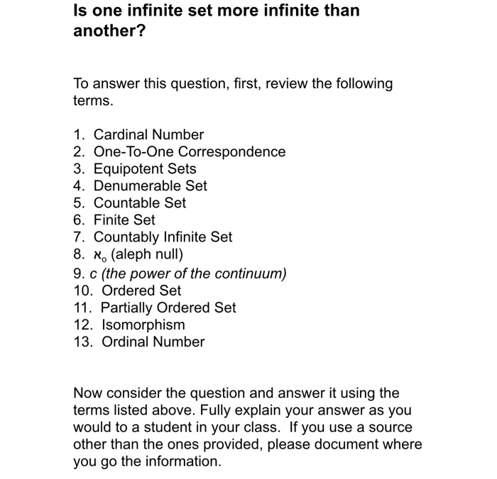 Solved Is one infinite set more infinite than another? To