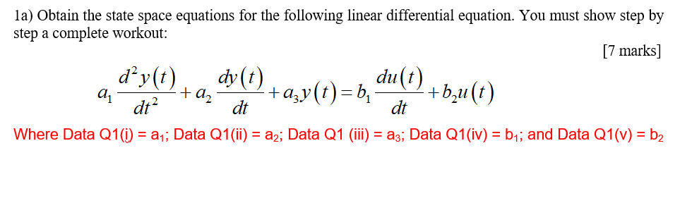 Solved la) Obtain the state space equations for the | Chegg.com