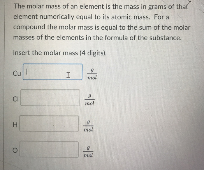 the molar mass of an element is equal to its atomic mass