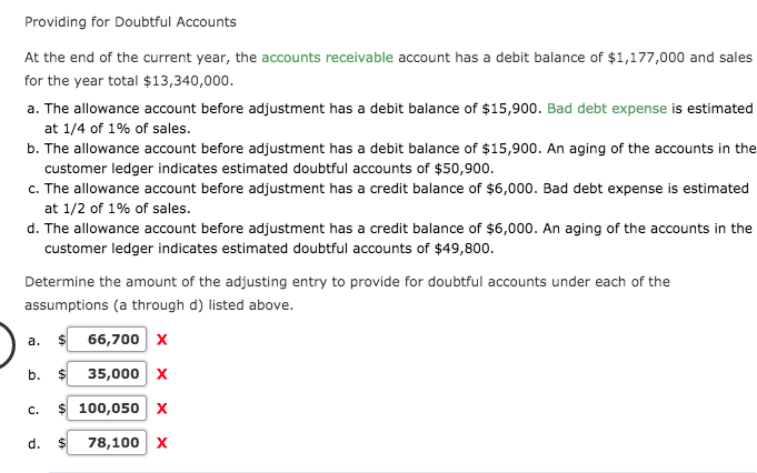 Solved Providing for Doubtful Accounts At the end of the | Chegg.com