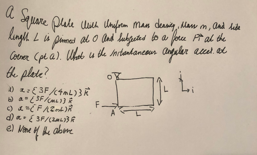 Solved A Square Plate With Uniform Man Density Mann And Chegg Com