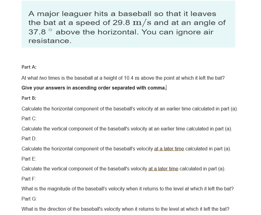 Solved A Major Leaguer Hits A Baseball So That It Leaves The | Chegg.com