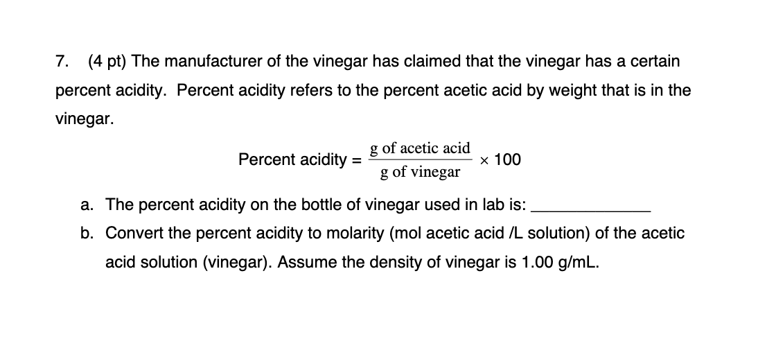 Solved The percent acidity of vinegar is 5 Can someone show